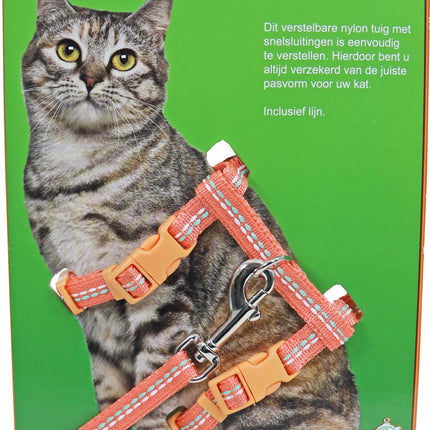 AnimalstoreXL Boon Kattentuig met Lijn Nylon Coral met Stiksel