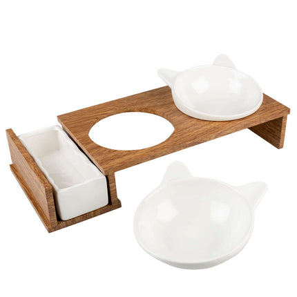AnimalstoreXL Duvoplus Dinner Set Stone Up Kitty Face 250ml+350ml 41,5x18,5x11cm Wit