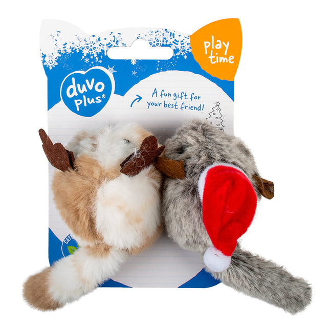 AnimalstoreXL Duvoplus kat Xmas fluffy muizen 2st (15x9x5,5cm)