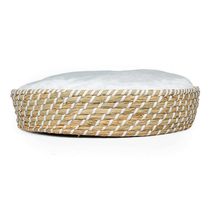 AnimalstoreXL Duvoplus - Boho Rieten Mand Rond en Kussen - S 40x40x10cm Beige/Wit