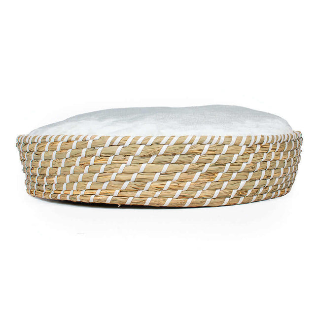 AnimalstoreXL Duvoplus - Boho Rieten Mand Rond en Kussen - S 40x40x10cm Beige/Wit