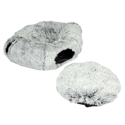 AnimalstoreXL Duvoplus - Snug Kattentunnel en Donutbed - 80x80x25cm Lichtgrijs