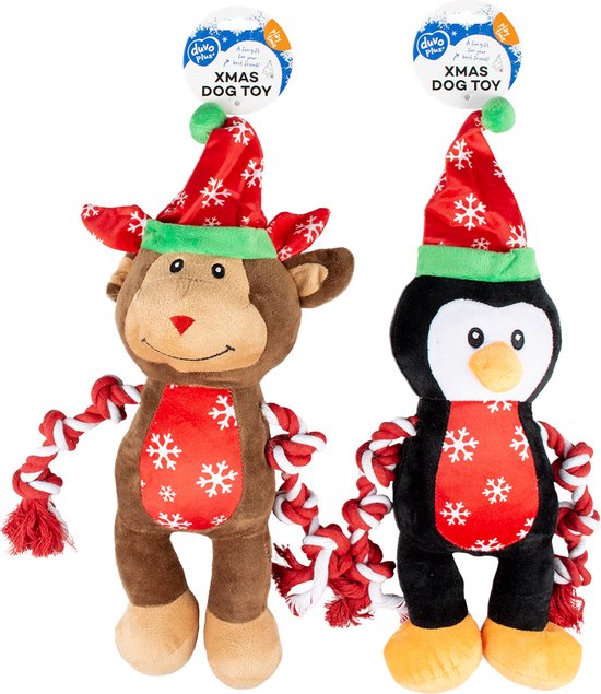 AnimalstoreXL Duvoplus hondenspeeltje pluche pinguïn & rendier (43x39x10cm)