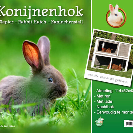 AnimalstoreXL Boon Kon.Hok Bouwp. met Lade met Ren Grijs Wit 114cm