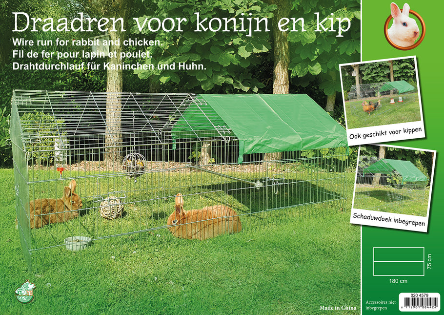 AnimalstoreXL Boon Draadren Puntdak met Zonned.Verz 180x75x75cm