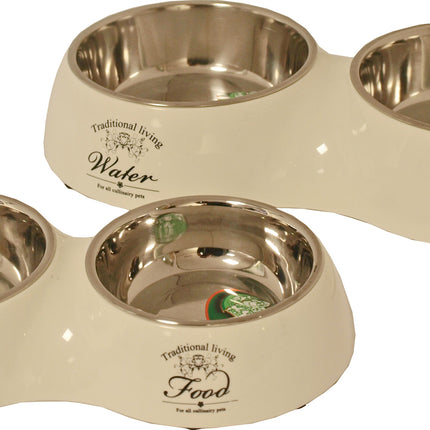 Boon Dubbele Eetbak Hond Water & Food 27cm Zwart  - Beige