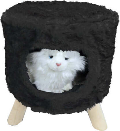 AnimalstoreXL Boon Poef Rond met Gat Pluche Zwart 42x50cm