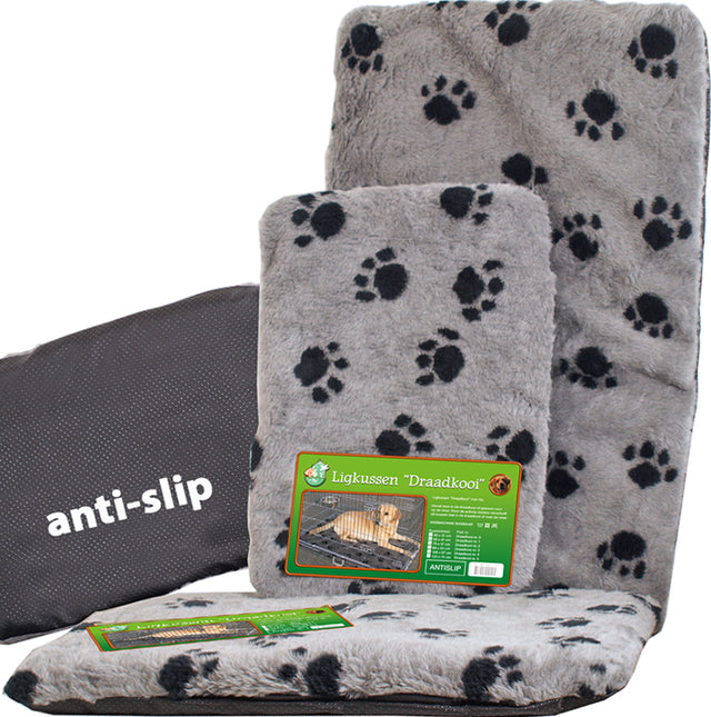 AnimalstoreXL Boon Draadkooikussen Anti Slip Grijs/Pootjes 48X31