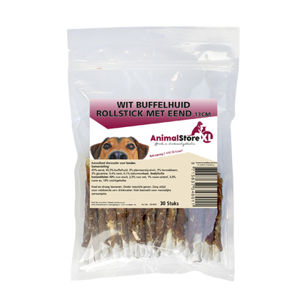Buffelhuid Rollsticks met Eend 13cm 8 stuks