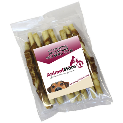 AnimalstoreXL Buffelhuid rollsticks met eend 13cm 8 stuks