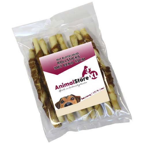 AnimalstoreXL Buffelhuid rollsticks met eend 13cm 8 stuks