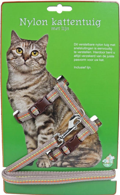 AnimalstoreXL Kattentuig met lijn Nylon Mocca met stiksel