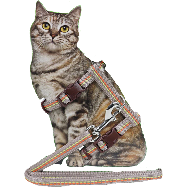 Kattentuig met lijn Nylon Mocca met Stiksel - Blauw met Stiksel