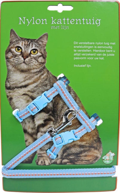 Kattentuig met lijn Nylon Mocca met Stiksel - Blauw met Stiksel