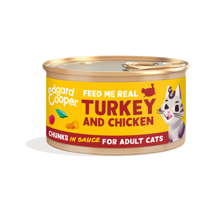 AnimalstoreXL Edgard & Cooper Kat Stukjes-in-saus Scharrelkalkoen & Kip Graanvrij