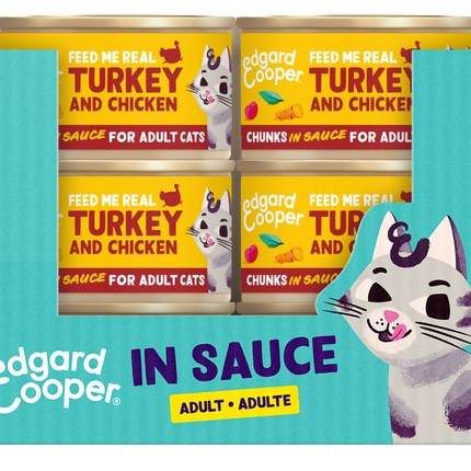 AnimalstoreXL Edgard & Cooper Kat Stukjes-in-saus Scharrelkalkoen & Kip Graanvrij