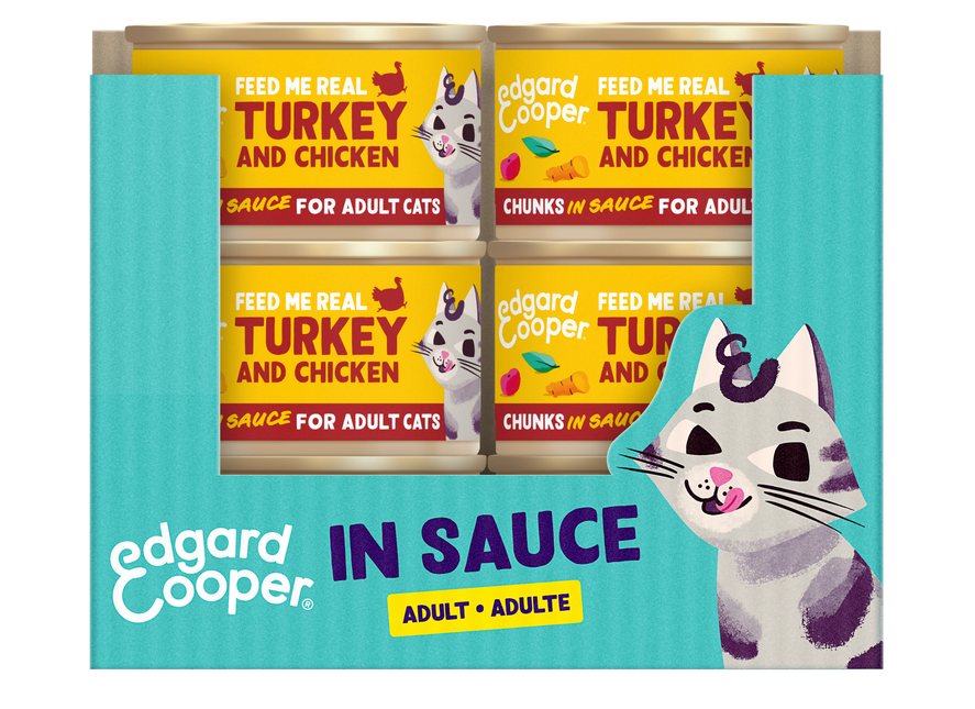 AnimalstoreXL Edgard & Cooper Kat Stukjes-in-saus Scharrelkalkoen & Kip Graanvrij