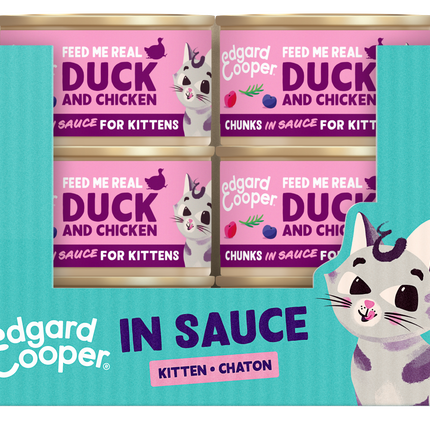 AnimalstoreXL Edgard & Cooper Kitten Stukjes-in-saus Scharreleend & Kip Graanvrij