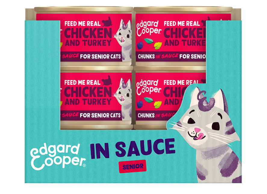 AnimalstoreXL Edgard & Cooper Senior Kat Stukjes-in-saus Scharrelkip & Kalkoen Graanvrij