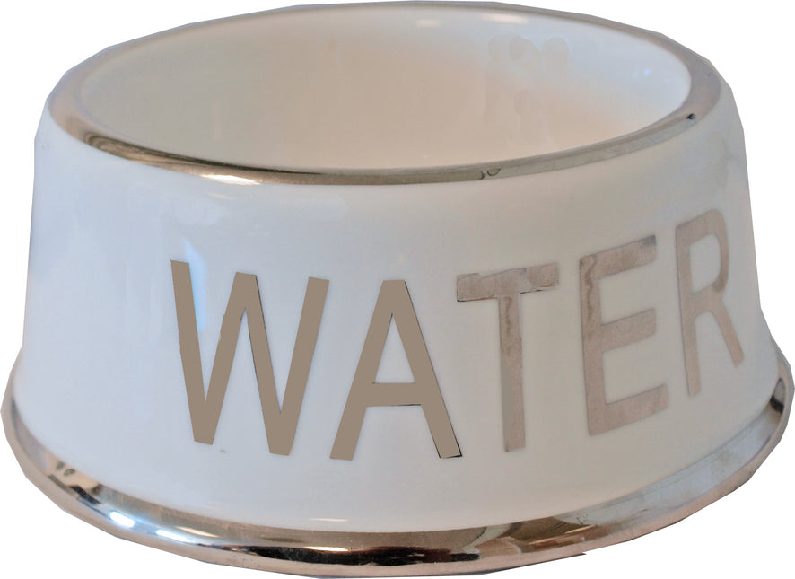 Eetbak Steen Hond Food Wit/Zilver 18cm - Water Wit/Zilver 18cm