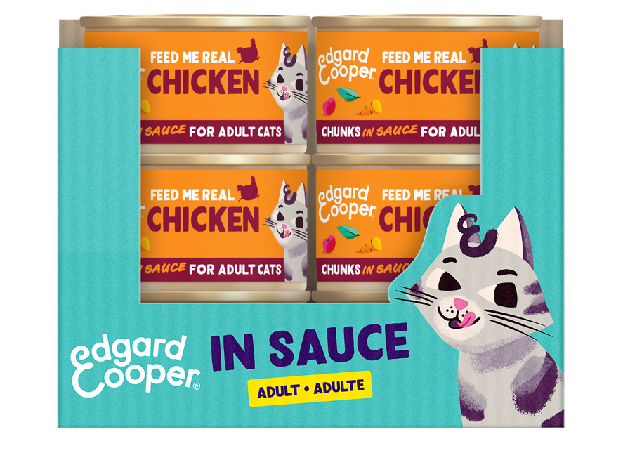 AnimalstoreXL Edgard & Cooper Kat Stukjes-in-saus Scharrelkip Graanvrij