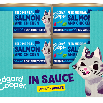 AnimalstoreXL Edgard & Cooper Kat Stukjes-in-saus Zalm & Scharrelkip Graanvrij