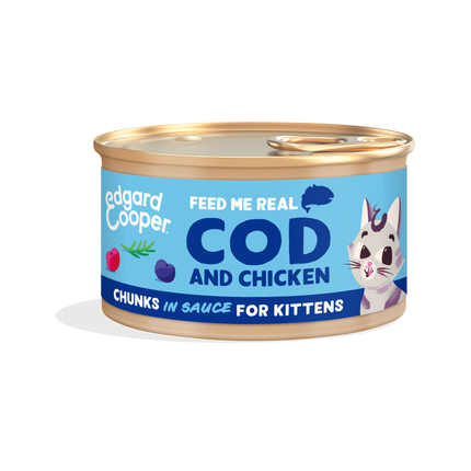 AnimalstoreXL Edgard & Cooper Kitten Stukjes-in-saus Kabeljauw & Scharrelkip Graanvrij