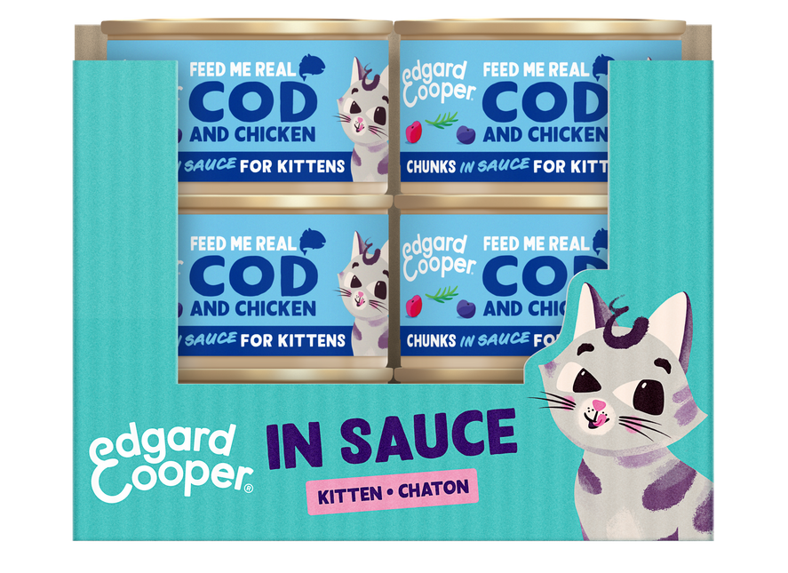 AnimalstoreXL Edgard & Cooper Kitten Stukjes-in-saus Kabeljauw & Scharrelkip Graanvrij