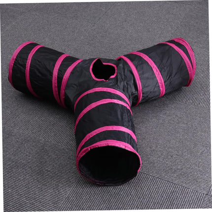 Speeltunnel Nylon 2-3 Way Zwart/ Roze 85x25cm