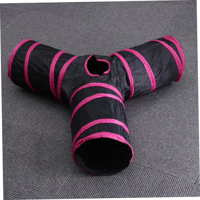 Speeltunnel Nylon 2-3 Way Zwart/ Roze 85x25cm