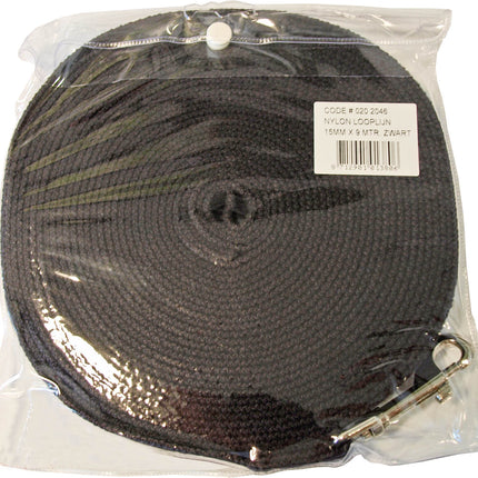 AnimalstoreXL Looplijn Nylon Zwart 15mm/ 9m