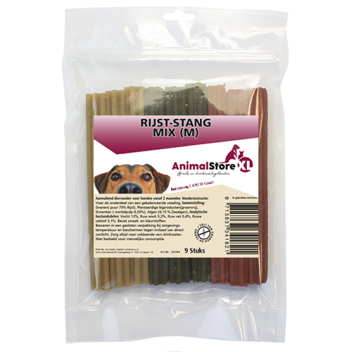 AnimalstoreXL Rijst-stang M mix 17cm 9 stuks