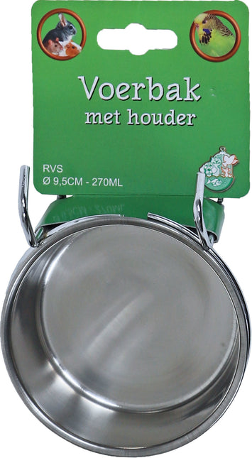 AnimalstoreXL Voerbak RVS met houder 9,5cm 270ml