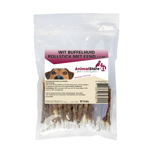 AnimalstoreXL Buffelhuid rollsticks met eend 13cm 30 stuks