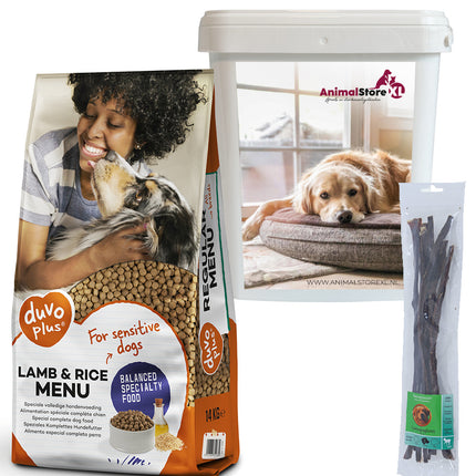 AnimalstoreXL Hond Lam & Rijst Voer + Snack + GRATIS voeremmer
