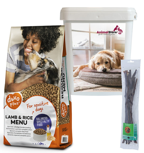 AnimalstoreXL Hond Lam & Rijst Voer + Snack + GRATIS voeremmer