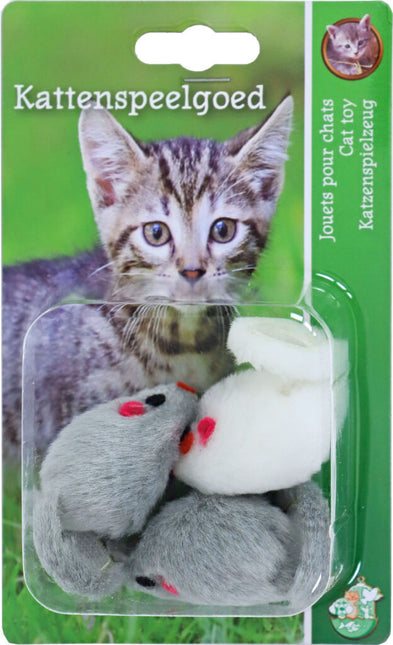 AnimalstoreXL Muis Pluche Grijs/Wit 5cm 3 stuks