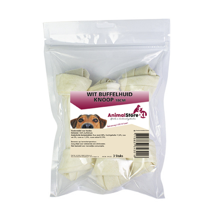 AnimalstoreXL Buffelhuid wit knoop 18cm 3 stuks