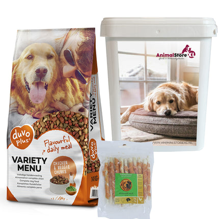 AnimalstoreXL Hond Variety Kip Voer + Snack + GRATIS voeremmer