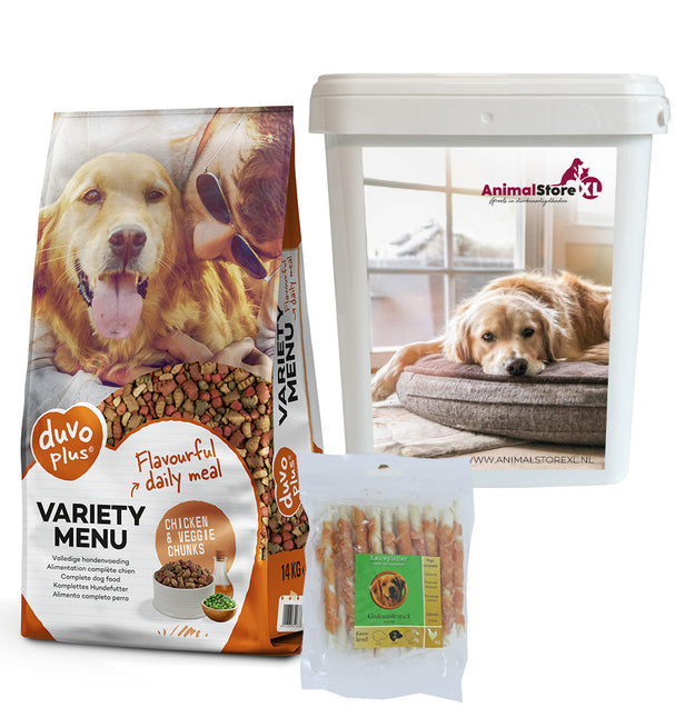 AnimalstoreXL Hond Variety Kip Voer + Snack + GRATIS voeremmer