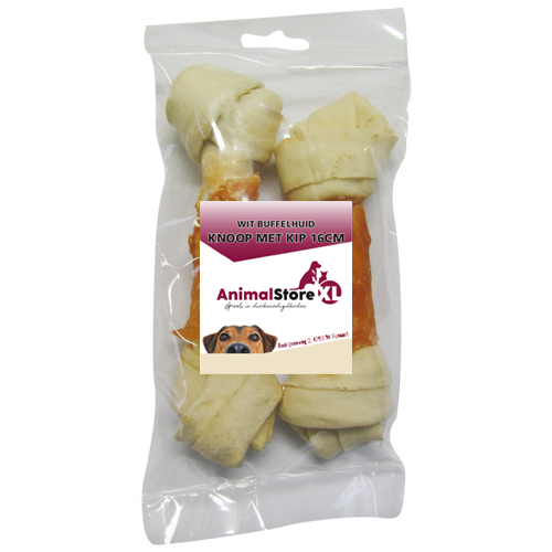 AnimalstoreXL Buffelhuid knoop met kip 16cm 2 stuks